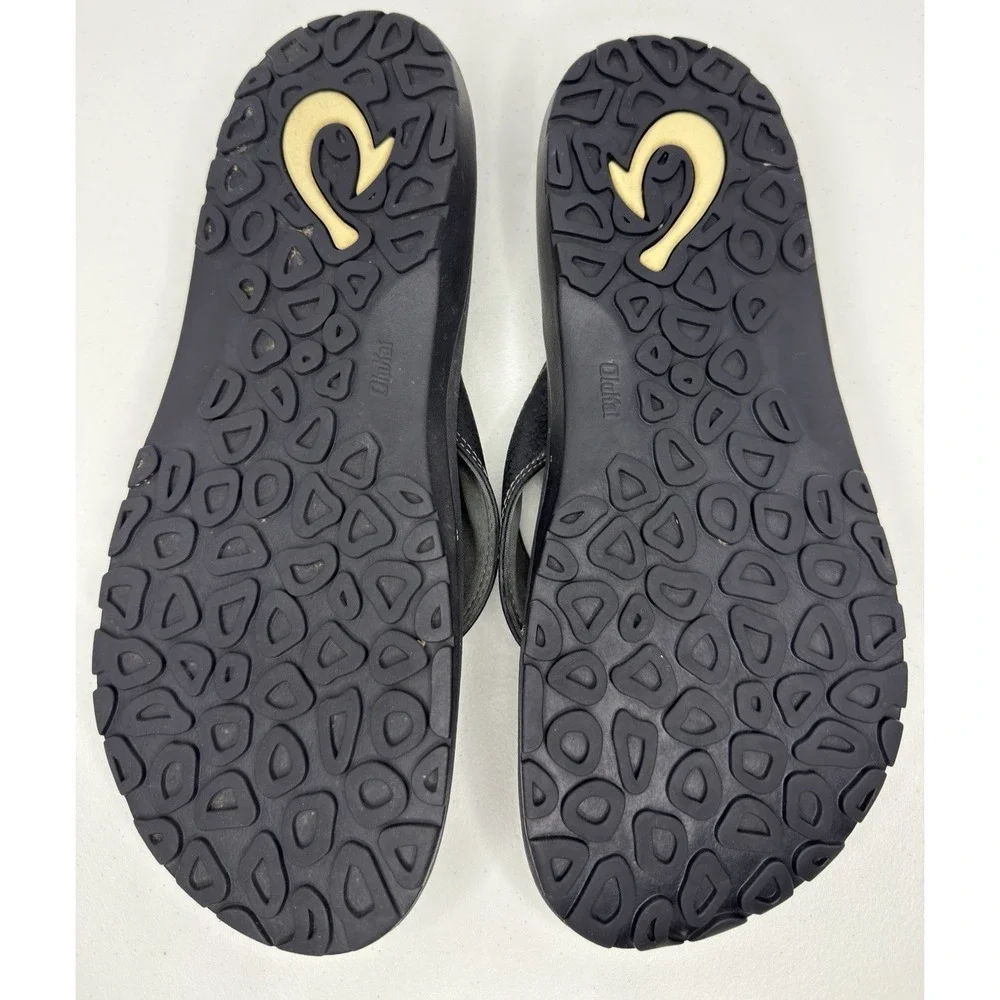 OluKai Ohana Sandals Mens 13 Black Comfort Beach Flip Flops